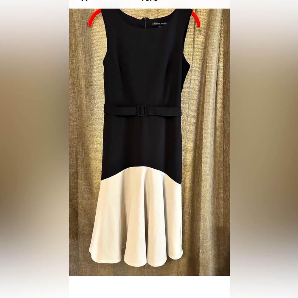 Boston Proper Black/beige Colorblock sleeveless belted midi Dress, XXS VEUC